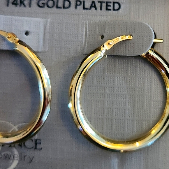 Hoop Earrings Sterling Silver 14K Gold Plated Brilliance Fine Jewelry 1" - Picture 8 of 8